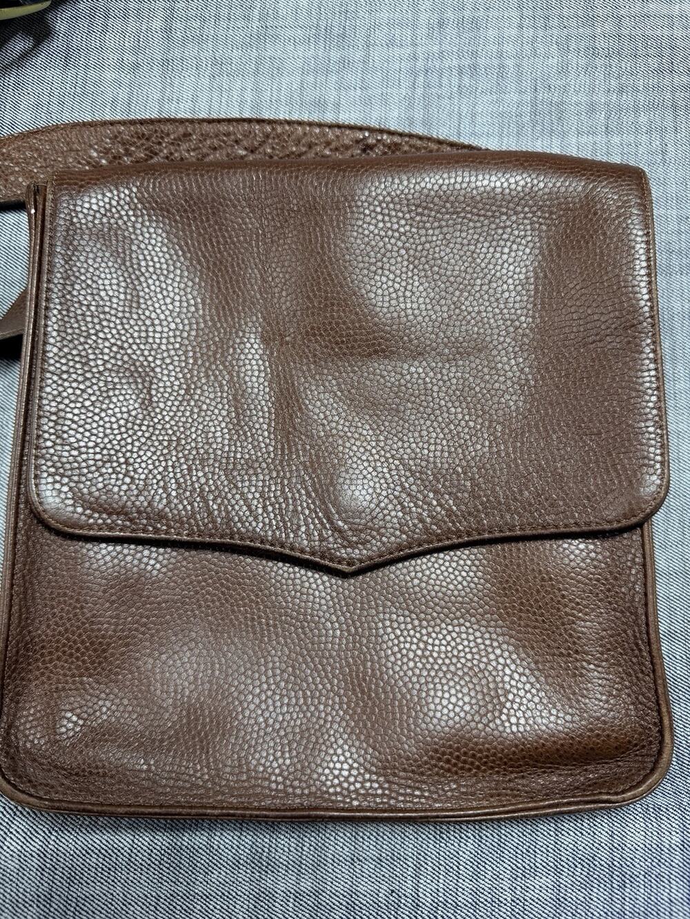 JP Ourse & Cie Brown Pebbled Leather Crossbody Bag Minimalist Flap Purse Geneva